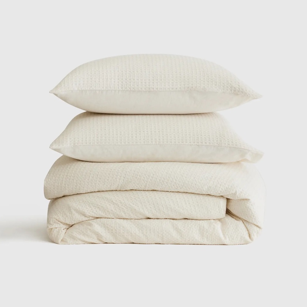 🌿S-O-L-D🌿QUINCE Organic Luxe Honeycomb Duvet Cover Set Twin Undyed 3972